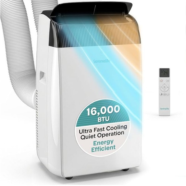 SereneLife Portable Air Conditioner 16000 BTU Air Conditioning Unit, 3 in 1 Portable AC with Dehumidifier, Smart Mode, Turbo Mode & Window Kit